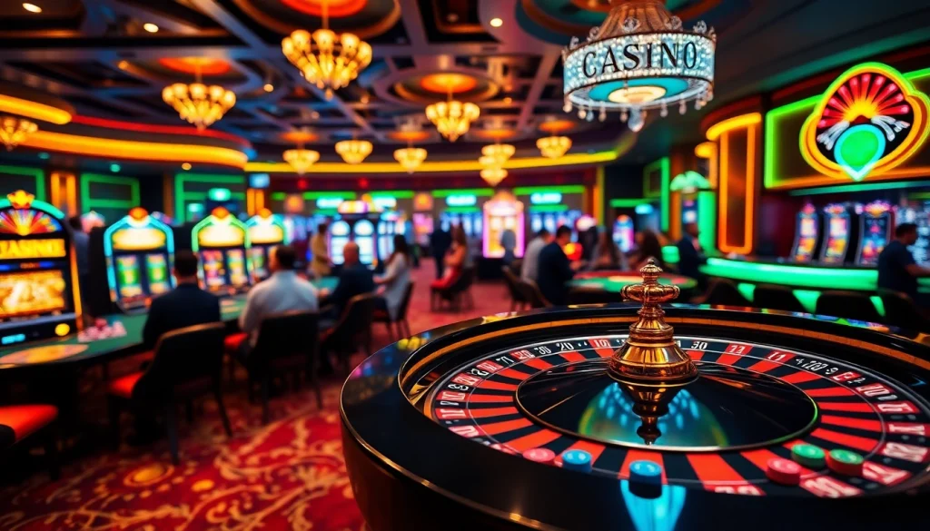 Experience the thrill at rr88wang.com with players enjoying roulette and slot machines in a luxurious casino setting.