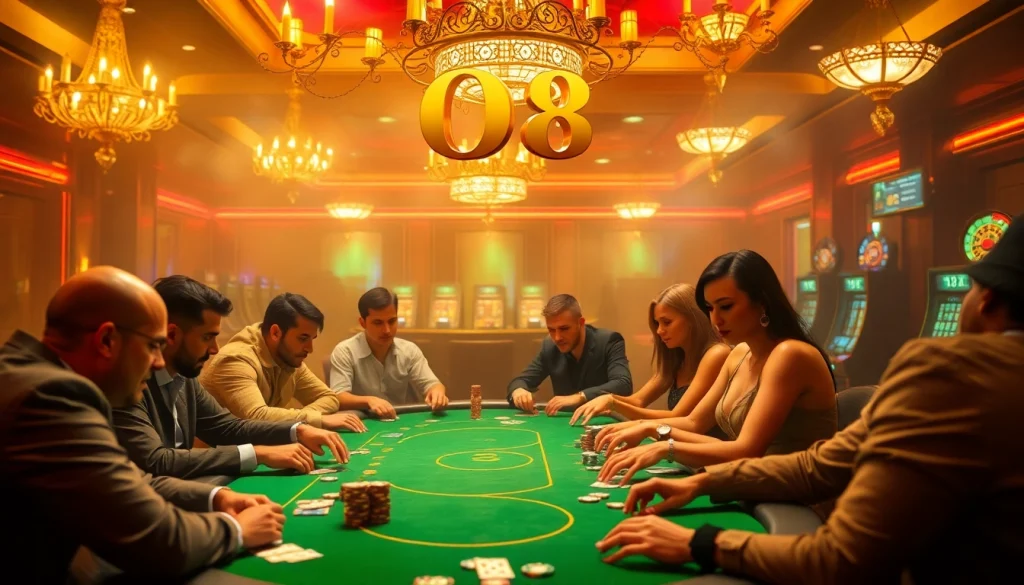 Experience thrilling poker action at O8 casino with vibrant gaming atmosphere.