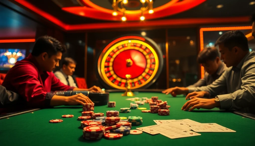 Experience the betting excitement of Ngoại hạng Anh at a luxurious casino poker table.
